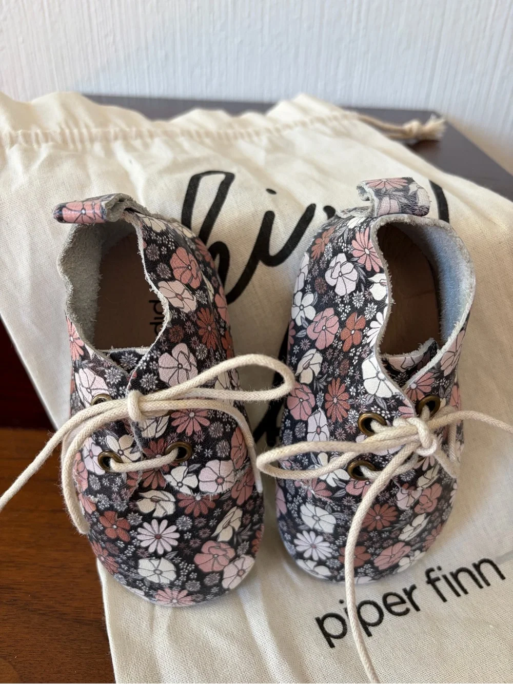 Piper Finn black Floral Lace Up oxford Shoes with soft soles